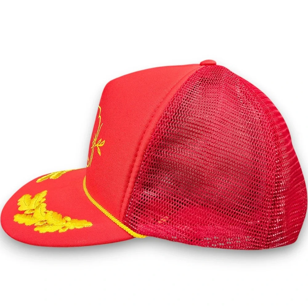 Otto Rusty Iron Inc Trucker Hat Mens Red Yellow Mesh Snapback Foam Baseball Cap